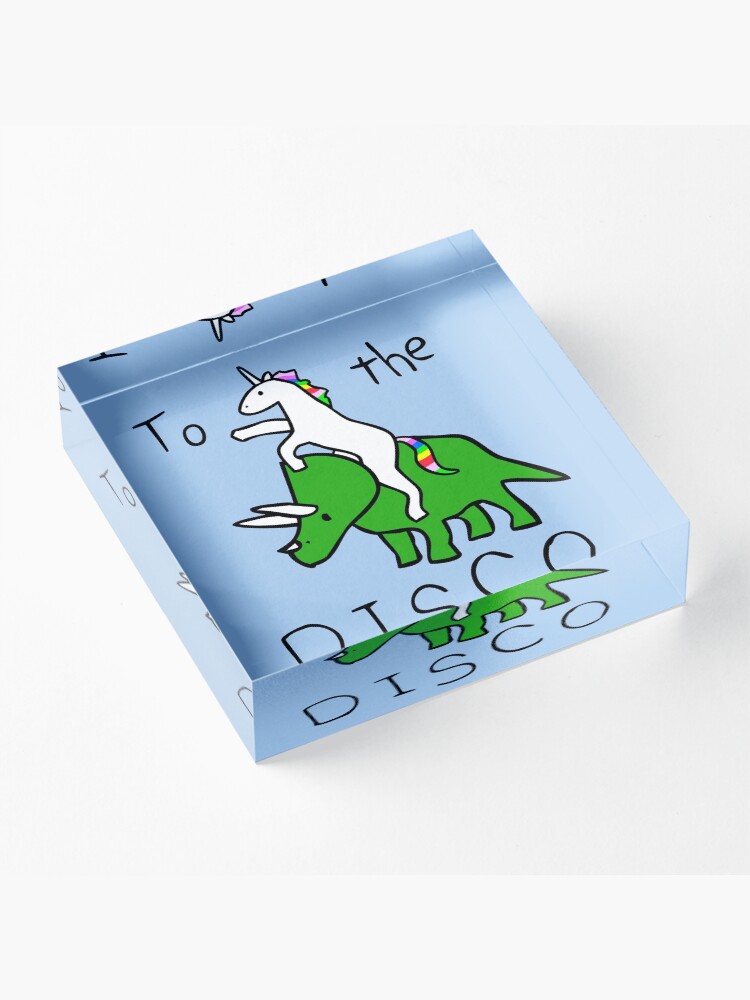 Alternate view of To The Disco (Unicorn Riding Triceratops) Acrylic Block
