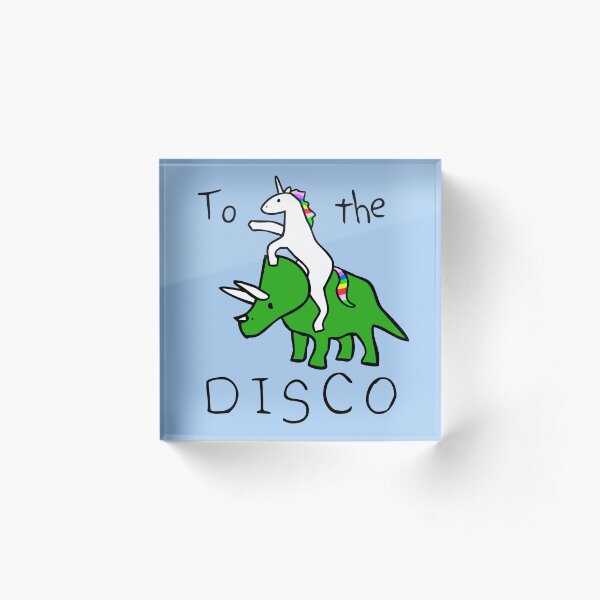 To The Disco (Unicorn Riding Triceratops) Acrylic Block