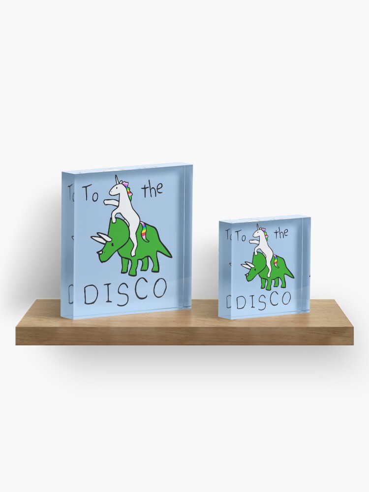 Alternate view of To The Disco (Unicorn Riding Triceratops) Acrylic Block