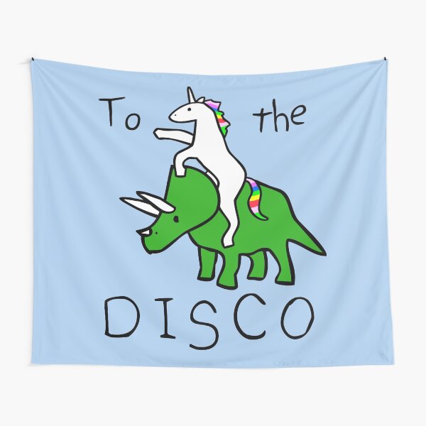 To The Disco (Unicorn Riding Triceratops) Tapestry