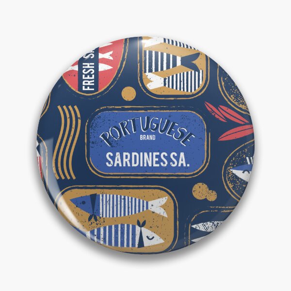 Item preview, Vintage canned sardines // navy blue background electric blue and mandy red cans  designed and sold by SelmaCardoso.