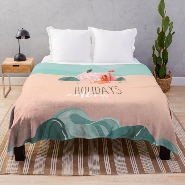 Item preview, sunbathing girl ,camp tent in ocean beach landscape and Holidays calling typography designed and sold by Anastasy-Helter.