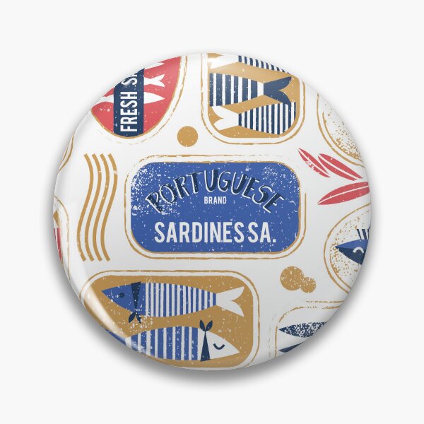 Item preview, Vintage canned sardines // white background electric blue and mandy red cans  designed and sold by SelmaCardoso.