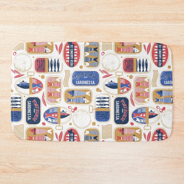Item preview, Vintage canned sardines // white background electric blue and mandy red cans  designed and sold by SelmaCardoso.