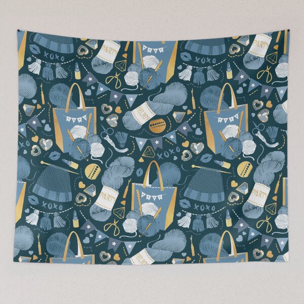 Item preview, Knitting party // monochromatic blue and gold knit motifs designed and sold by SelmaCardoso.