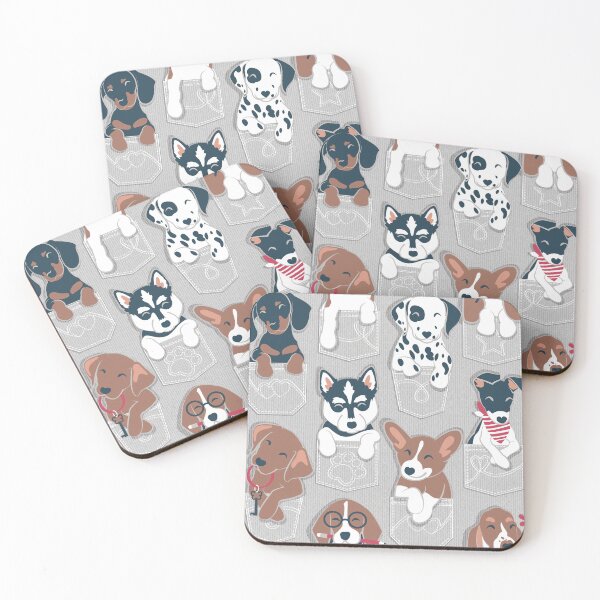 Item preview, Pure love pockets I // beige background Dachshund Beagle Dalmatian Basset Hound Labrador Retriever Husky Welsh Corgi and Italian Greyhound dog puppies designed and sold by SelmaCardoso.