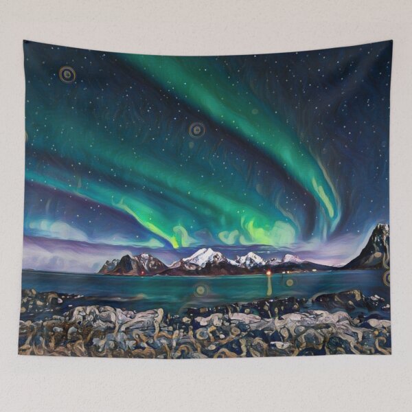 Item preview, Northern Lights mountain view with paint effects. designed and sold by MerWishes.