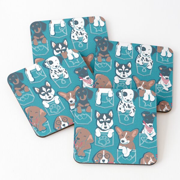 Item preview, Pure love pockets I // turquoise background Dachshund Beagle Dalmatian Basset Hound Labrador Retriever Husky Welsh Corgi and Italian Greyhound dog puppies designed and sold by SelmaCardoso.