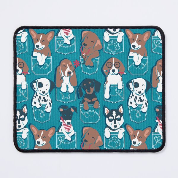 Item preview, Pure love pockets I // turquoise background Dachshund Beagle Dalmatian Basset Hound Labrador Retriever Husky Welsh Corgi and Italian Greyhound dog puppies designed and sold by SelmaCardoso.