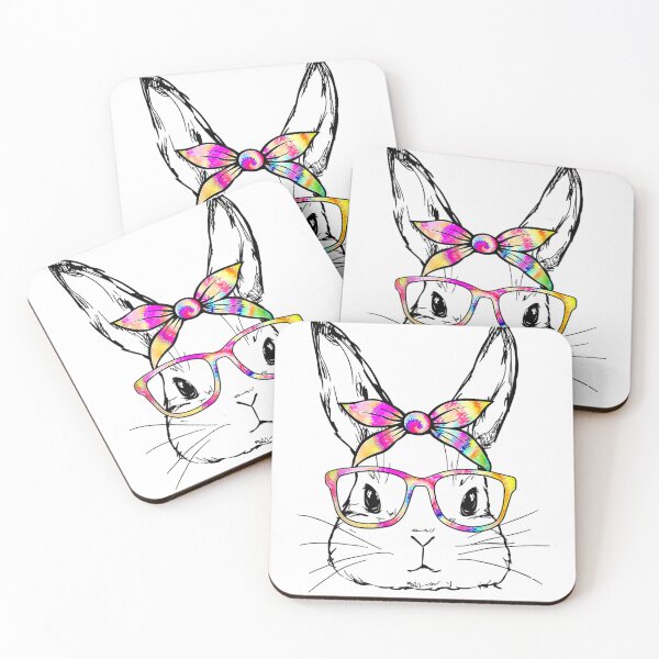 Aperçu de l'œuvre Cute Bunny Rabbit Face Tie Dye Glasses Girl Happy Easter Day créée et vendue par LeCrayon.