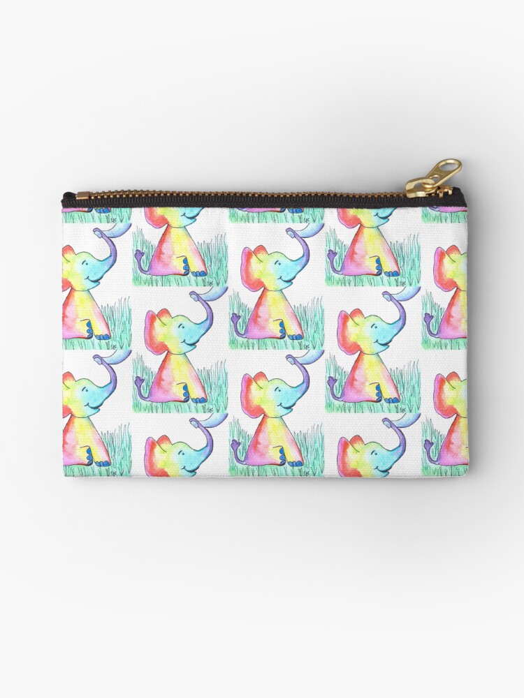 Thumbnail 1 of 4, Zipper Pouch, Rainbow Baby Elephant designed and sold by ThespisMedia.