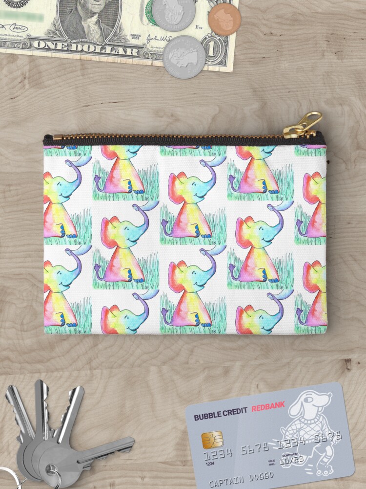 Thumbnail 3 of 4, Zipper Pouch, Rainbow Baby Elephant designed and sold by ThespisMedia.