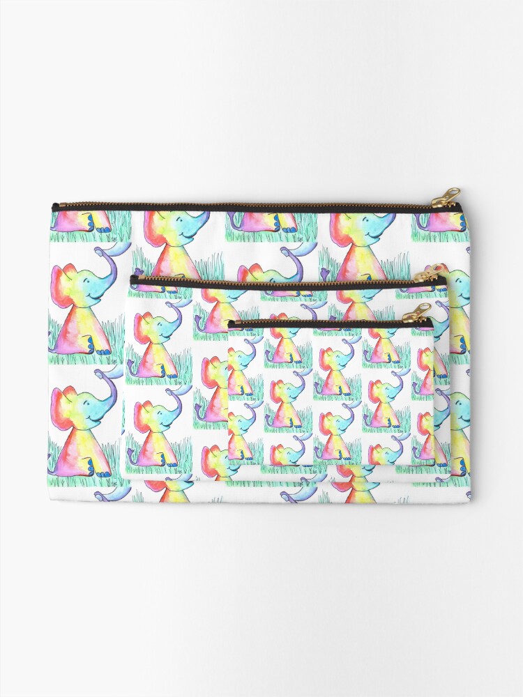 Thumbnail 2 of 4, Zipper Pouch, Rainbow Baby Elephant designed and sold by ThespisMedia.