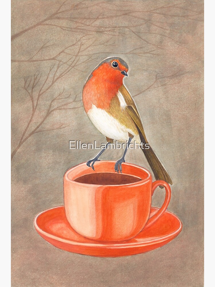 Thumbnail 2 of 2, Postcard, coffee loving robin bird designed and sold by EllenLambrichts.
