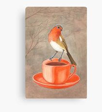 coffee loving robin bird Canvas Print