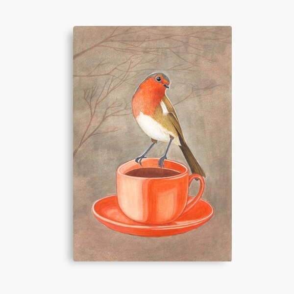 coffee loving robin bird Canvas Print