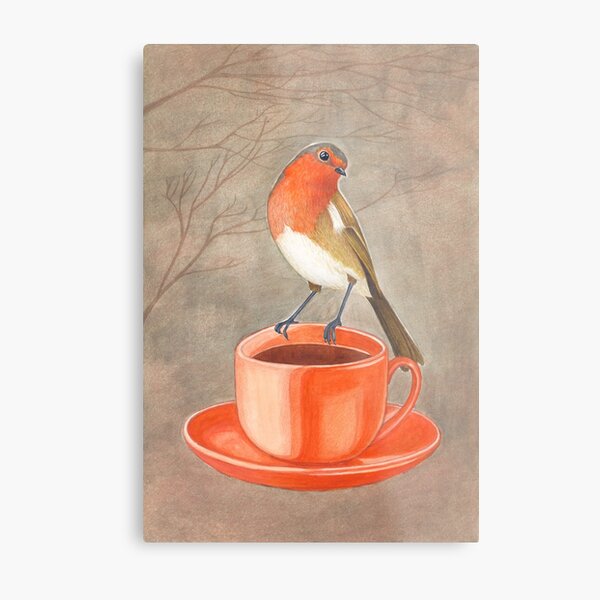coffee loving robin bird Metal Print