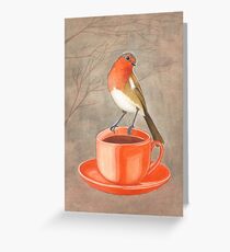 Kaffee liebender Rotkehlchenvogel Grußkarte