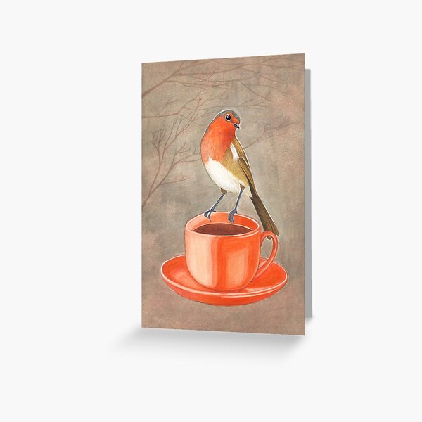 coffee loving robin bird Greeting Card