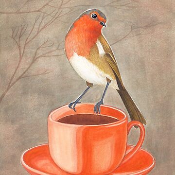 Artwork thumbnail, coffee loving robin bird by EllenLambrichts