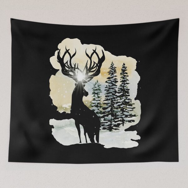 Item preview, Black Stag in Snowy Forest designed and sold by creatinginlove.