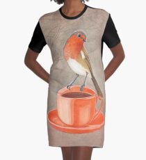 coffee loving robin bird Graphic T-Shirt Dress
