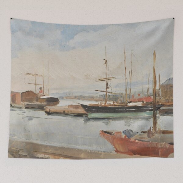 Item preview, Tranquil Marina: A Serene Harbor with Docked Boats designed and sold by SweetMySpot.