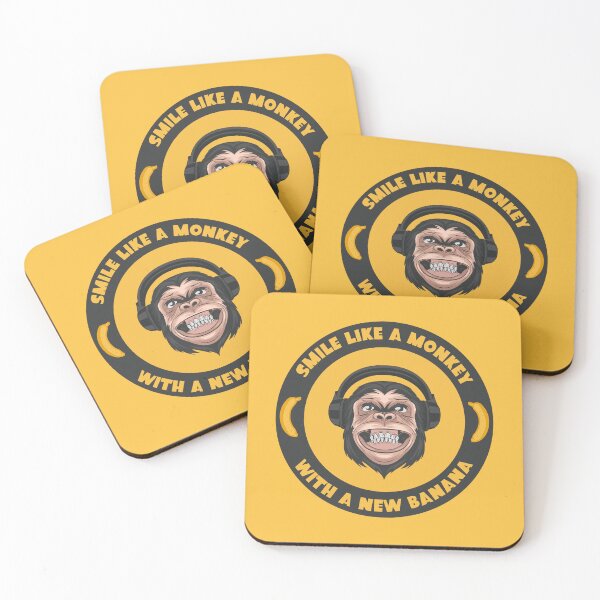 Item preview, Smile Like a Monkey With a New Banana. Cute and Funny Smiling Chimpanzee DJ Monkey with Headphones.  designed and sold by Gomolach.