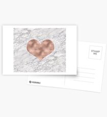 Roségoldfolienherz auf Marmor Postkarten