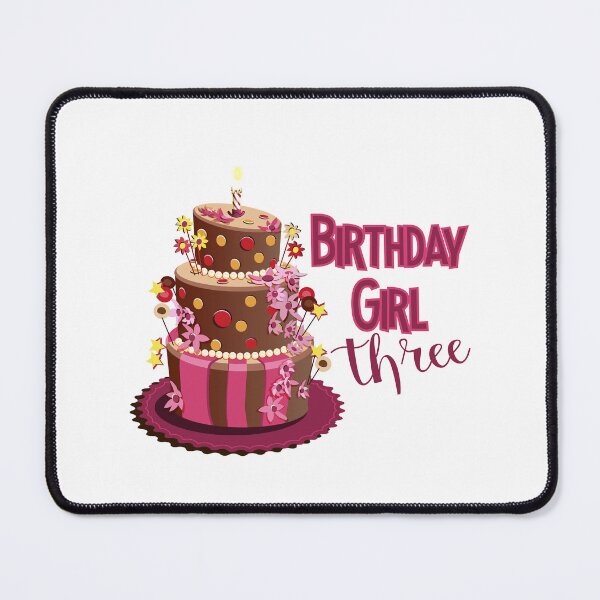 Item preview, “Happy Birthday Three” Trendy Chocolate Brown & Pink Cake designed and sold by PawsitiveMum.