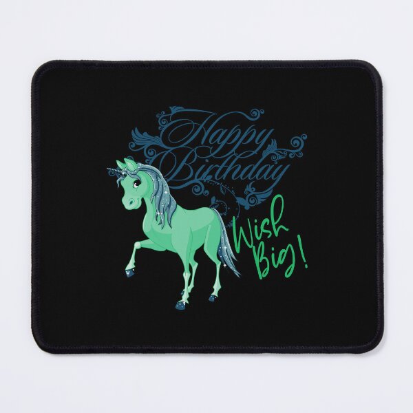 Item preview, “Happy Birthday” Wish Big! Aqua Baby Unicorn (Black Background) designed and sold by PawsitiveMum.