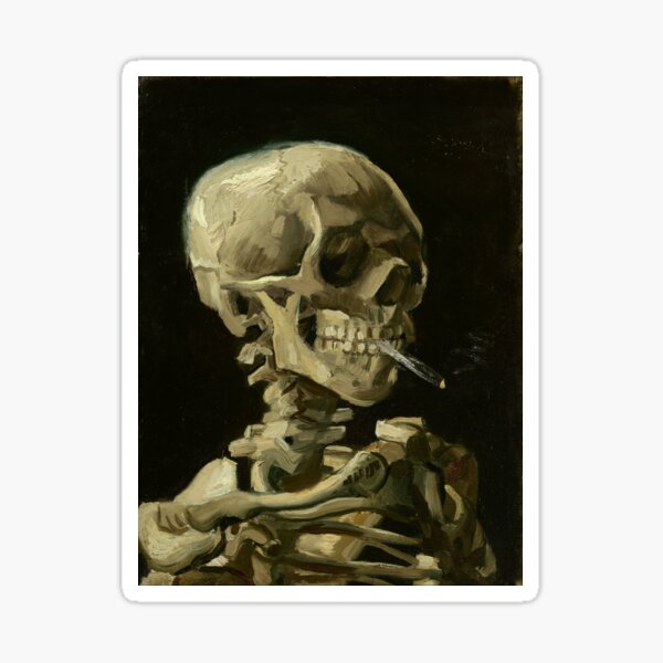 Skull Of A Skeleton With A Burning Cigarette - Vincent Van Gogh Sticker