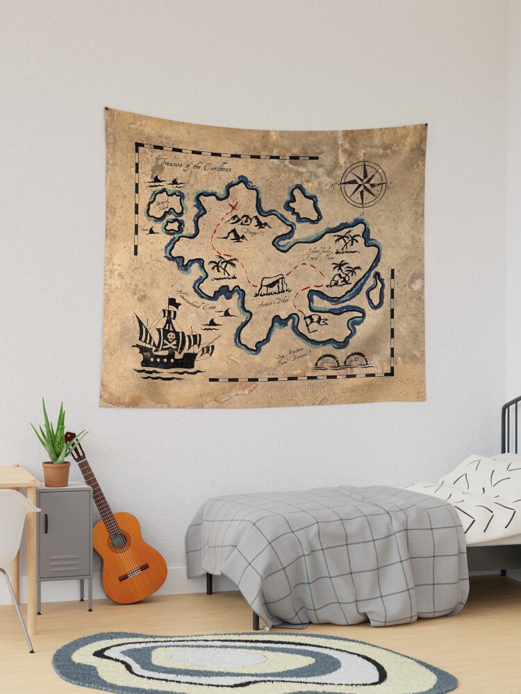  Treasure Map Tapestry Pirate Tapestry Island Map Super Detailed  Treasure Map Pirates Gold Secret Sea History Psychedelic Wall Hanging  Tapestry Halloween Tapestry For Bedroom Living Room Dorm Yellow And Gold 