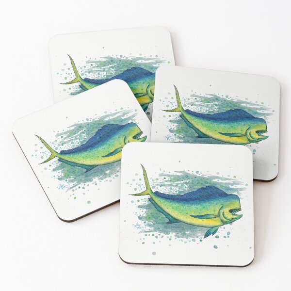 Item preview, "Mahi Mahi Splash" by Amber Marine ~ watercolor & ink dolphin fish / dorado painting, art © 2016 designed and sold by Amber Marine ~ Wildlife Artist ~ © 2004-2021.