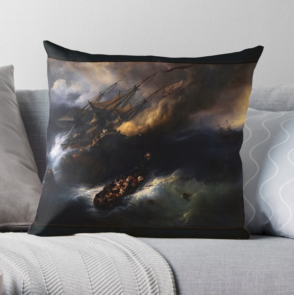 The Loss Of The Indiaman Kent by Theodore Gudin - Death On The High Seas 2 The Loss Of The Indiaman Kent by Theodore Gudin Classical Art Xzendor7 Old Masters Reproductions Throw Pillow