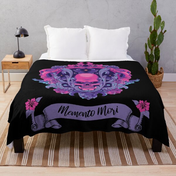 Memento Mori Throw Blanket - Purple Damask or Bone shops White