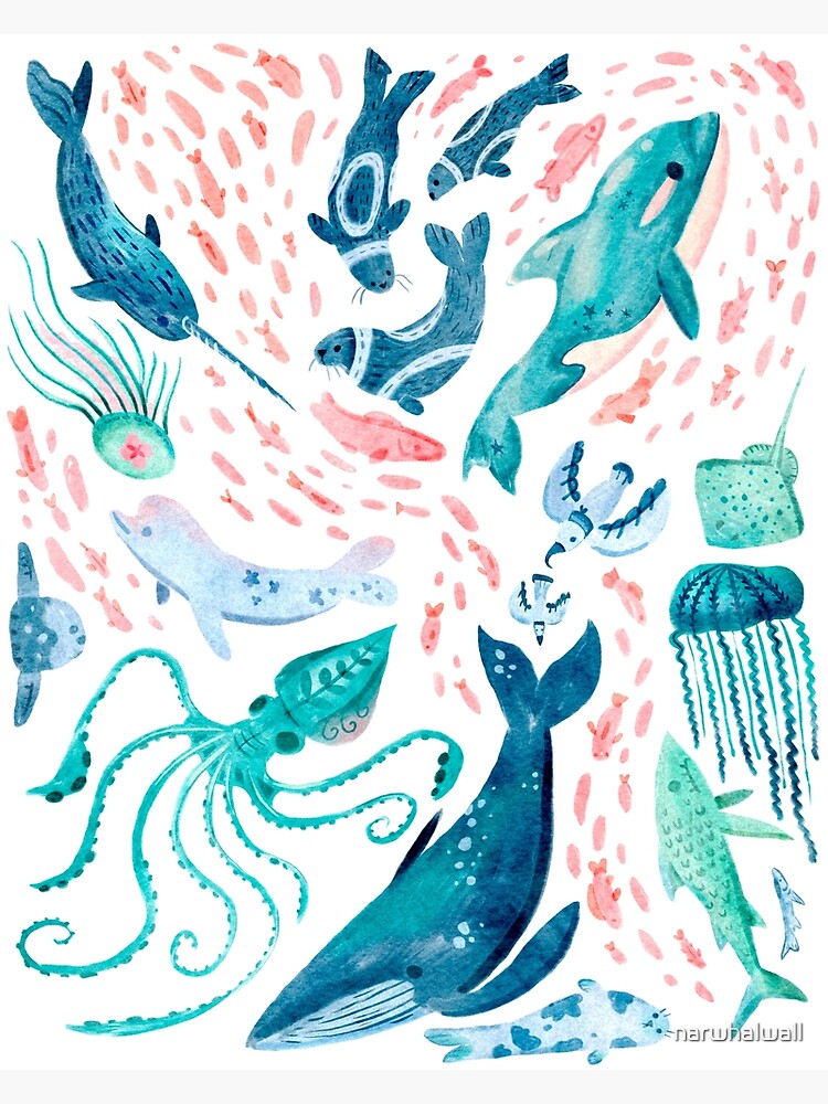 Watercolor Arctic Mammals and Fish | Art Print