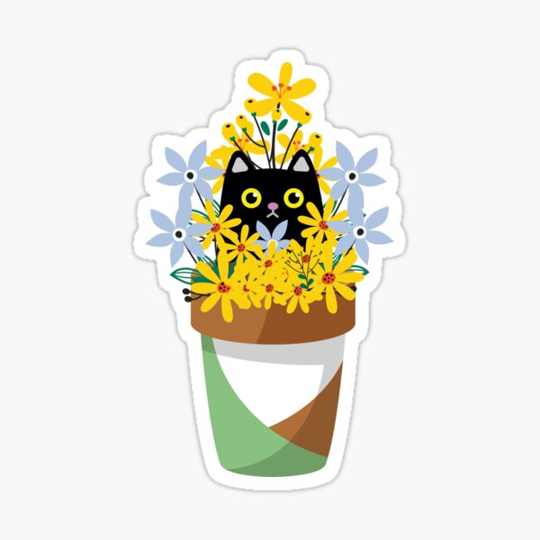 Cute black cat with flowers Sticker