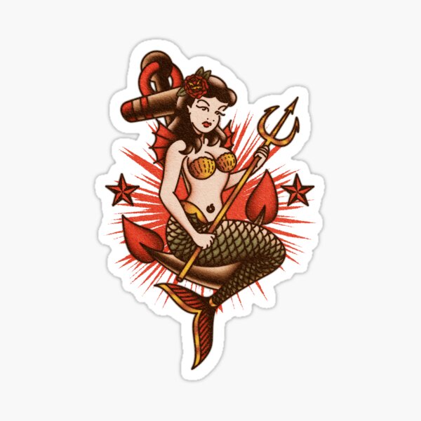 Salty-Dog American Traditional Nautical Mermaid Sticker