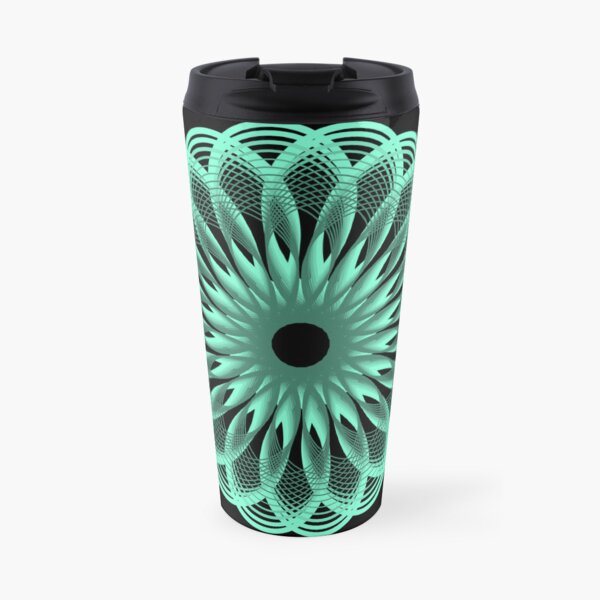 Spirograph in Seagreen on Black Travel Mug