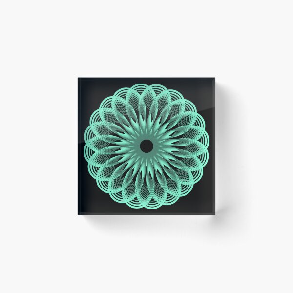 Spirograph in Seagreen on Black Acrylic Block