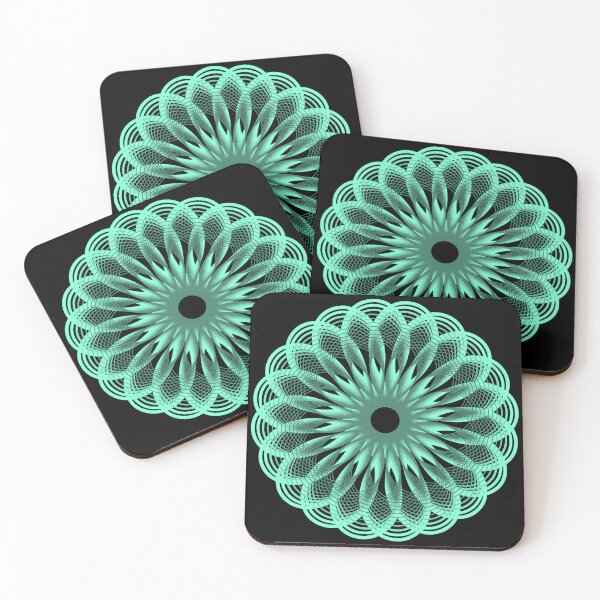 Item preview, Spirograph in Seagreen on Black designed and sold by Shapes-Mania.