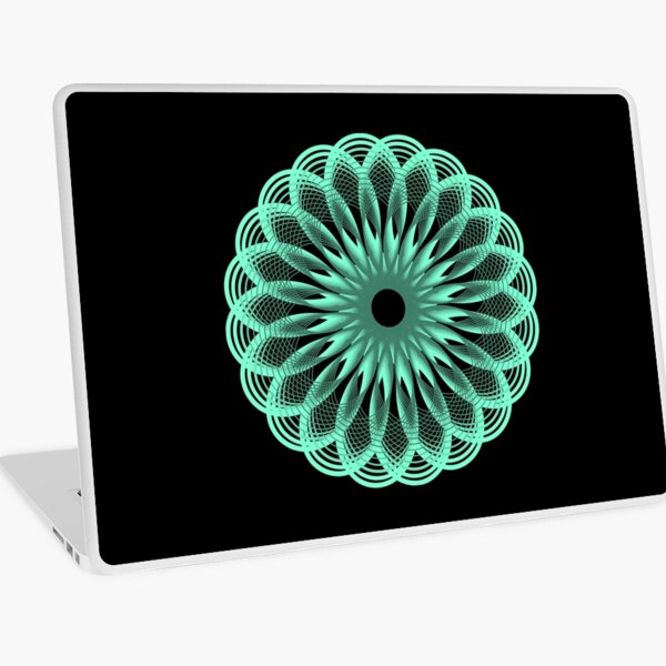 Spirograph in Seagreen on Black Laptop Skin