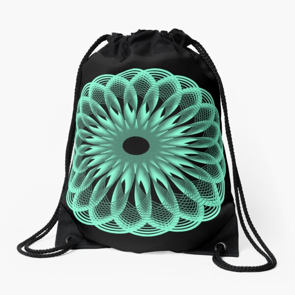 Spirograph in Seagreen on Black Drawstring Bag