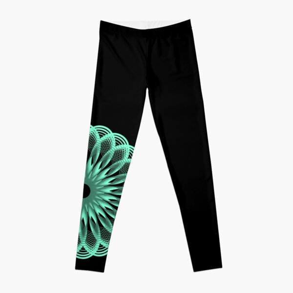 Spirograph in Seagreen on Black Leggings