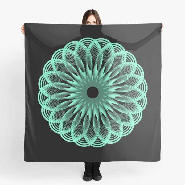Spirograph in Seagreen on Black Scarf