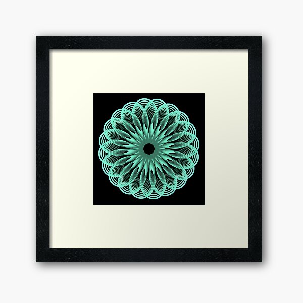 Spirograph in Seagreen on Black Framed Art Print