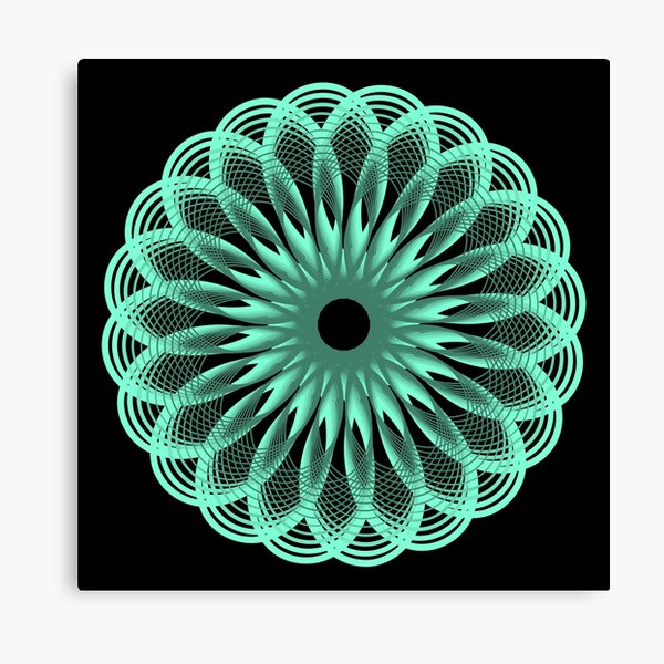 Spirograph in Seagreen on Black Canvas Print