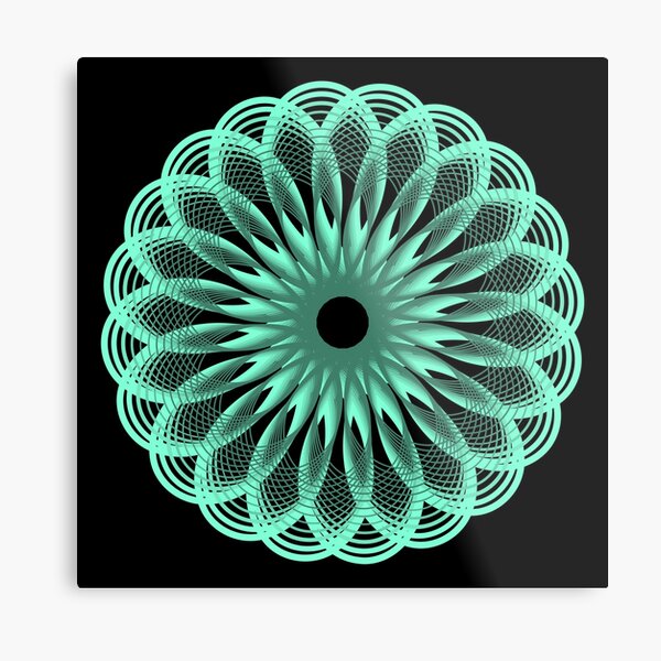Spirograph in Seagreen on Black Metal Print