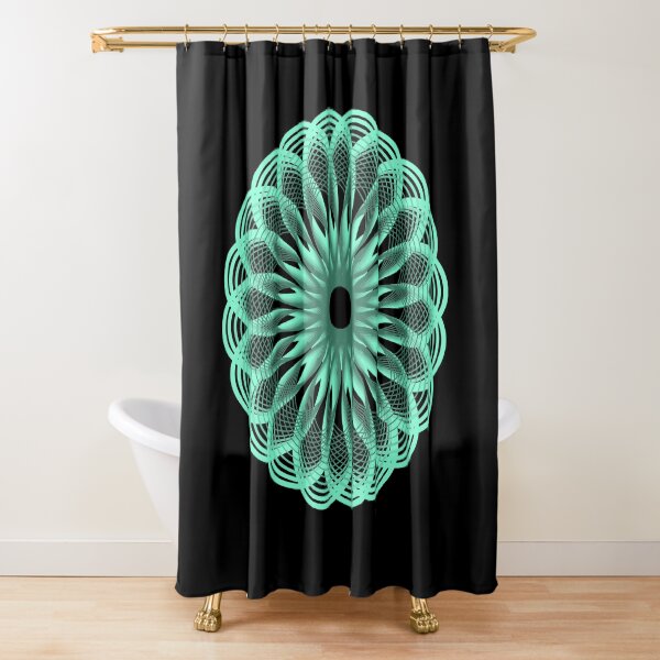 Spirograph in Seagreen on Black Shower Curtain